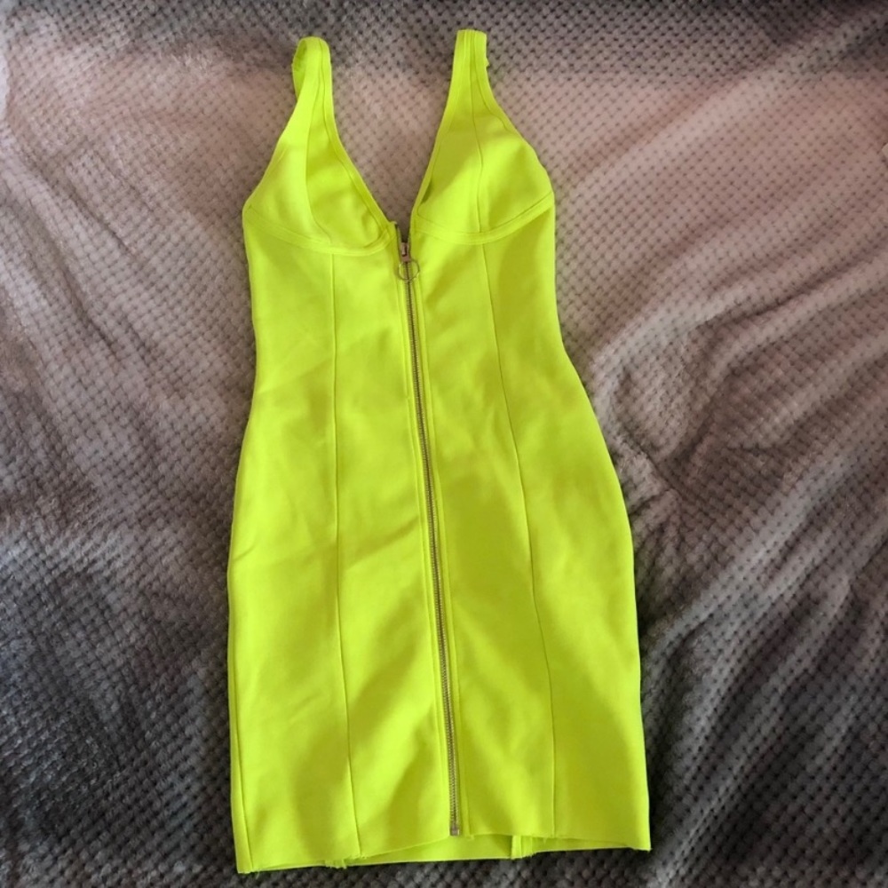 Neon green bodycon mini dress